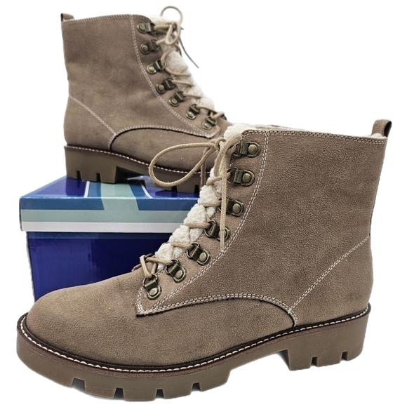 White Mountain Shoes - NIB White Mountain Great Sand Faux Suede and Fur Lace Up Combat Boots Size 11